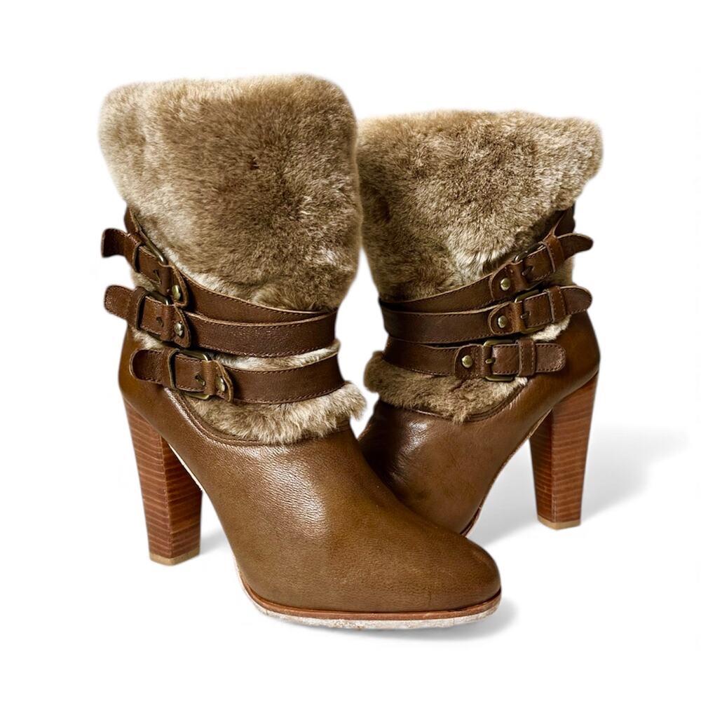 Stuart Weitzman Heeled Faux Fur Boots Boho Chic R… - image 1
